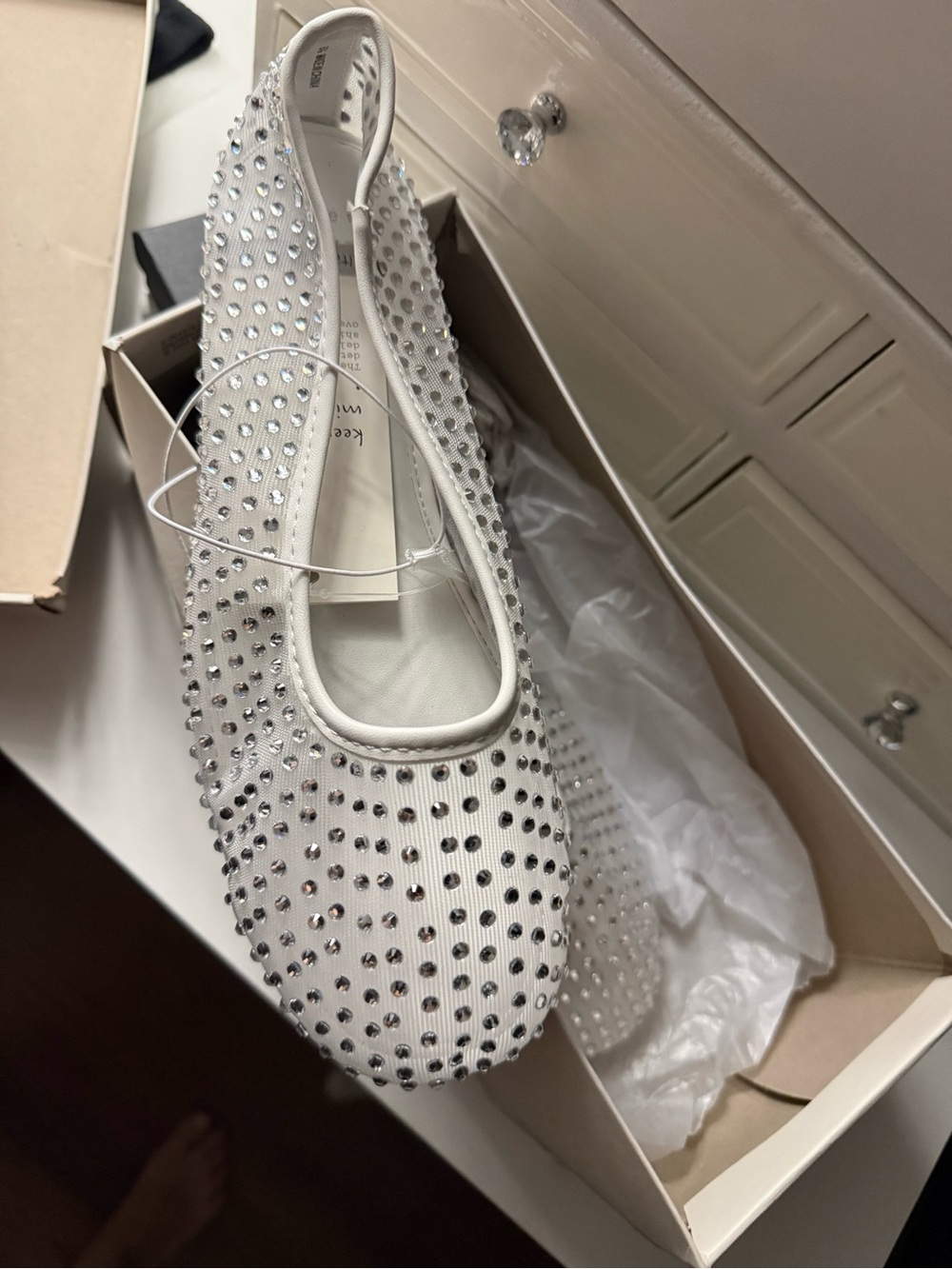 a new day White Crystal-Studded Ballet Flats